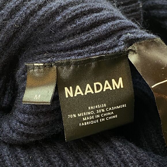 NAADAM Navy Blue Merino Wool/ Cashmere Blend Ribbed Mockneck Sweater Size Medium - Picture 14 of 16